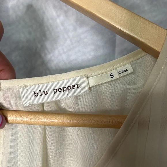 Blu Pepper Pleated Cream, Blue, Coral and Gray Dress - size Small - Picture 10 of 12